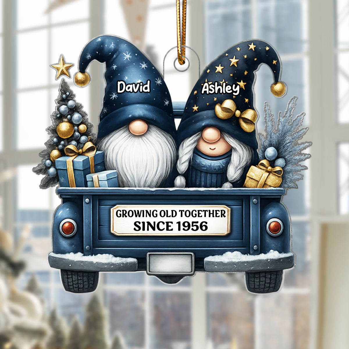 Gnome Couple Growing Old Together - Personalized Acrylic Ornament - Heartfelt Gift For Couple, For Him, For Her, Husband, Wife