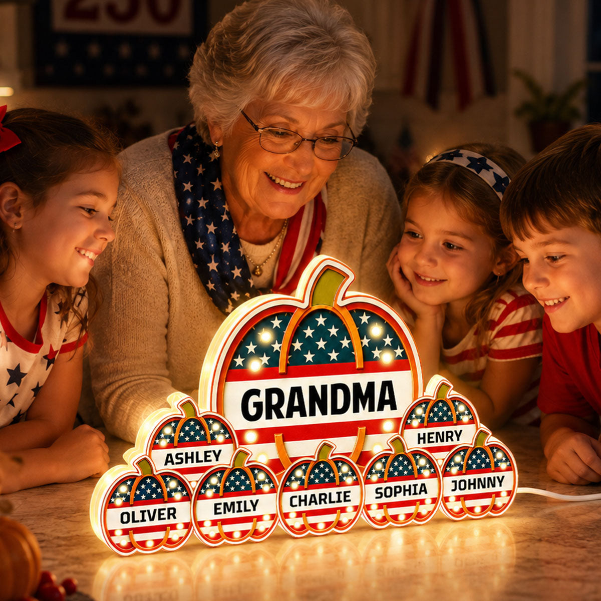 Trending Patriotic Grandma Little Pumpkins - Personalized Light Box - Fall Season Gift For Grandma, Mom