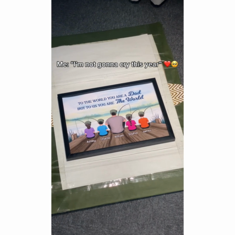 Fishing Back View Dad And Kids Sitting Personalized Horizontal Poster| Heartfelt Father's Day Gift For Dad