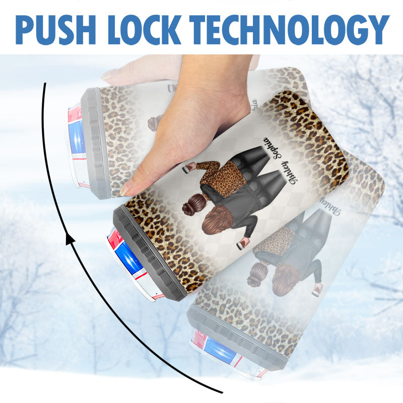 Back View Besties Leopard Another Year Of Bonding Personalized 4 In 1 Can Cooler