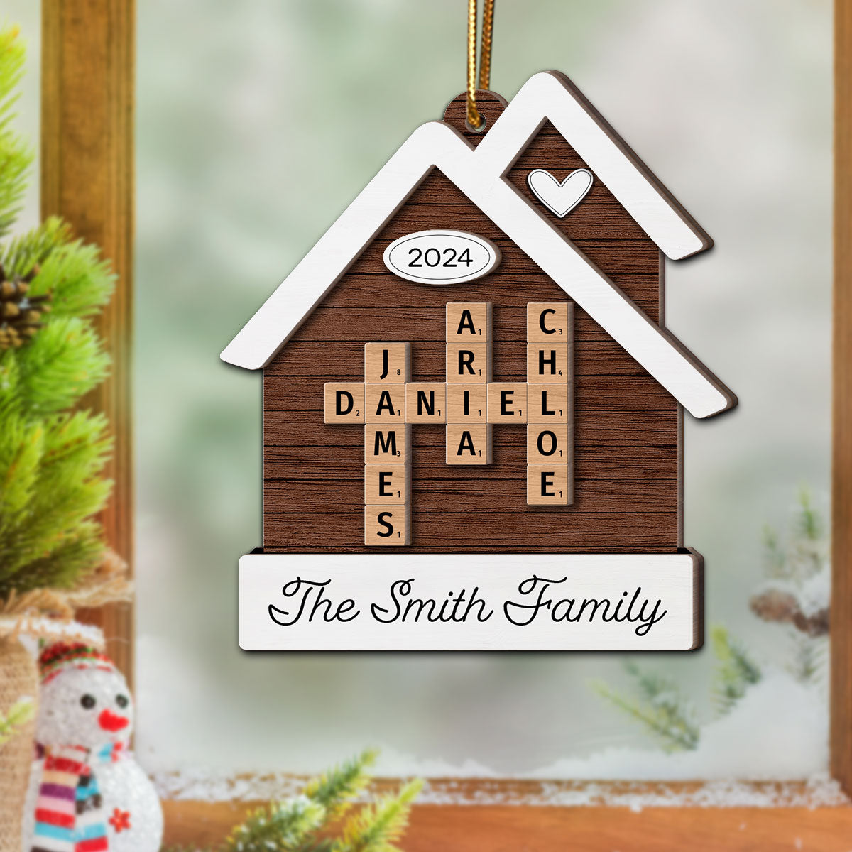 House Shaped Family Names Puzzle Crossword Personalized 2-Layer Wooden Ornament, Christmas Gift For Family