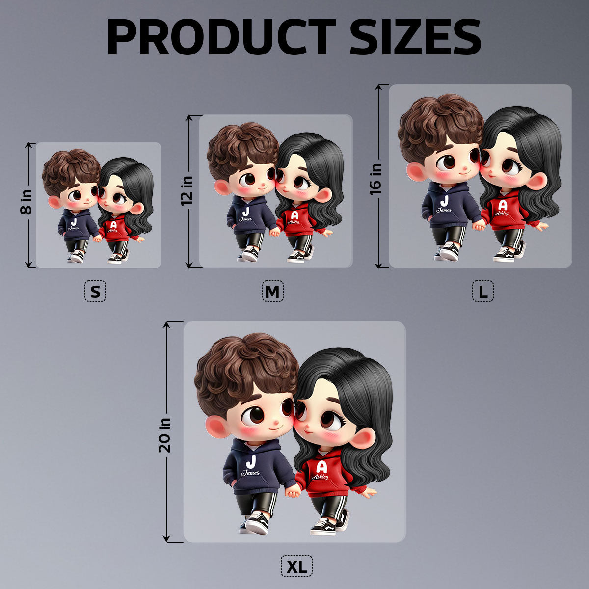 3D Effect Cute Cartoon Couple Holding Hands Personalized Car Decal, Window Sticker, Anniversary &  Gift for him, Gift for her