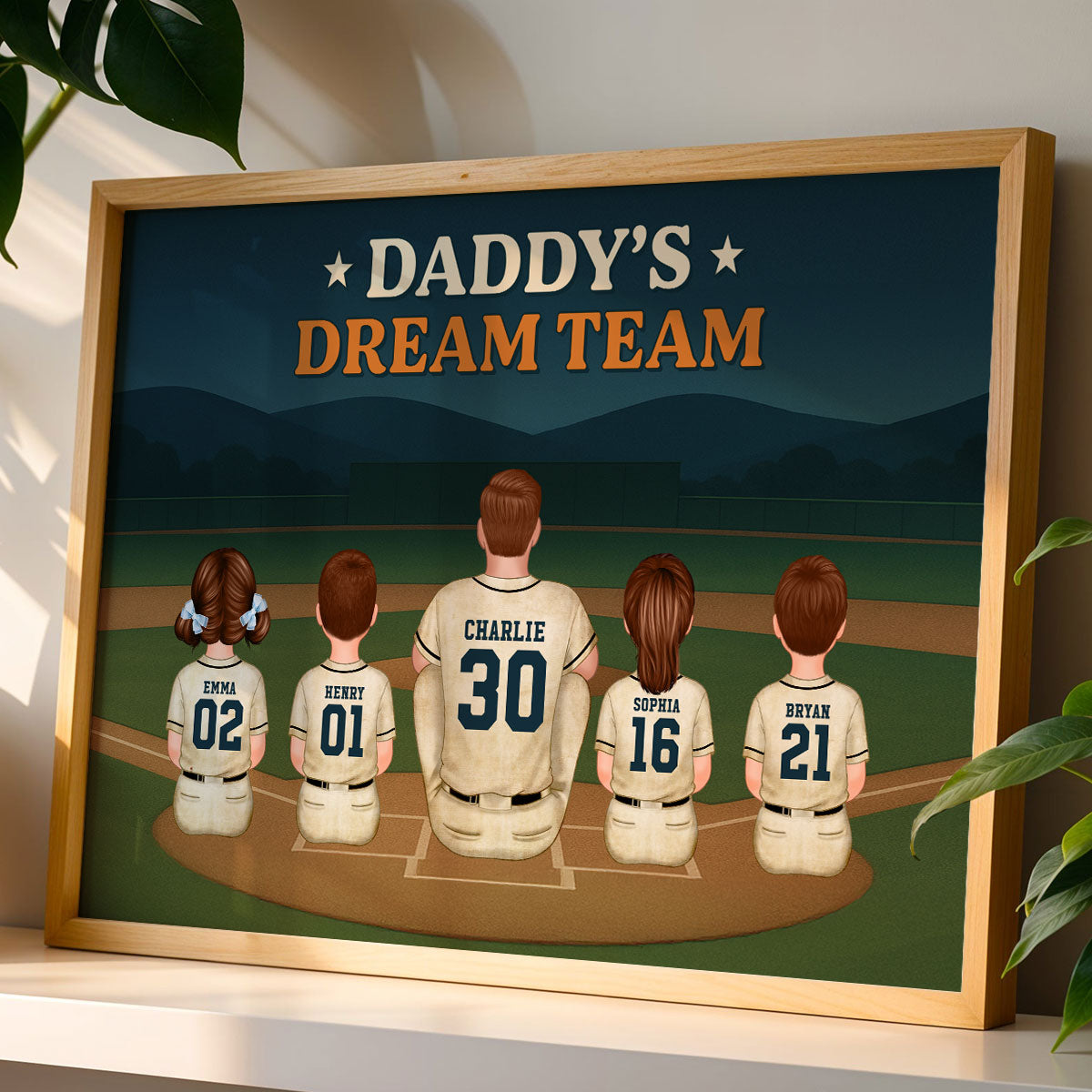 Retro Night Baseball Daddy's Dream Team Personalized Poster, Gift For Dad