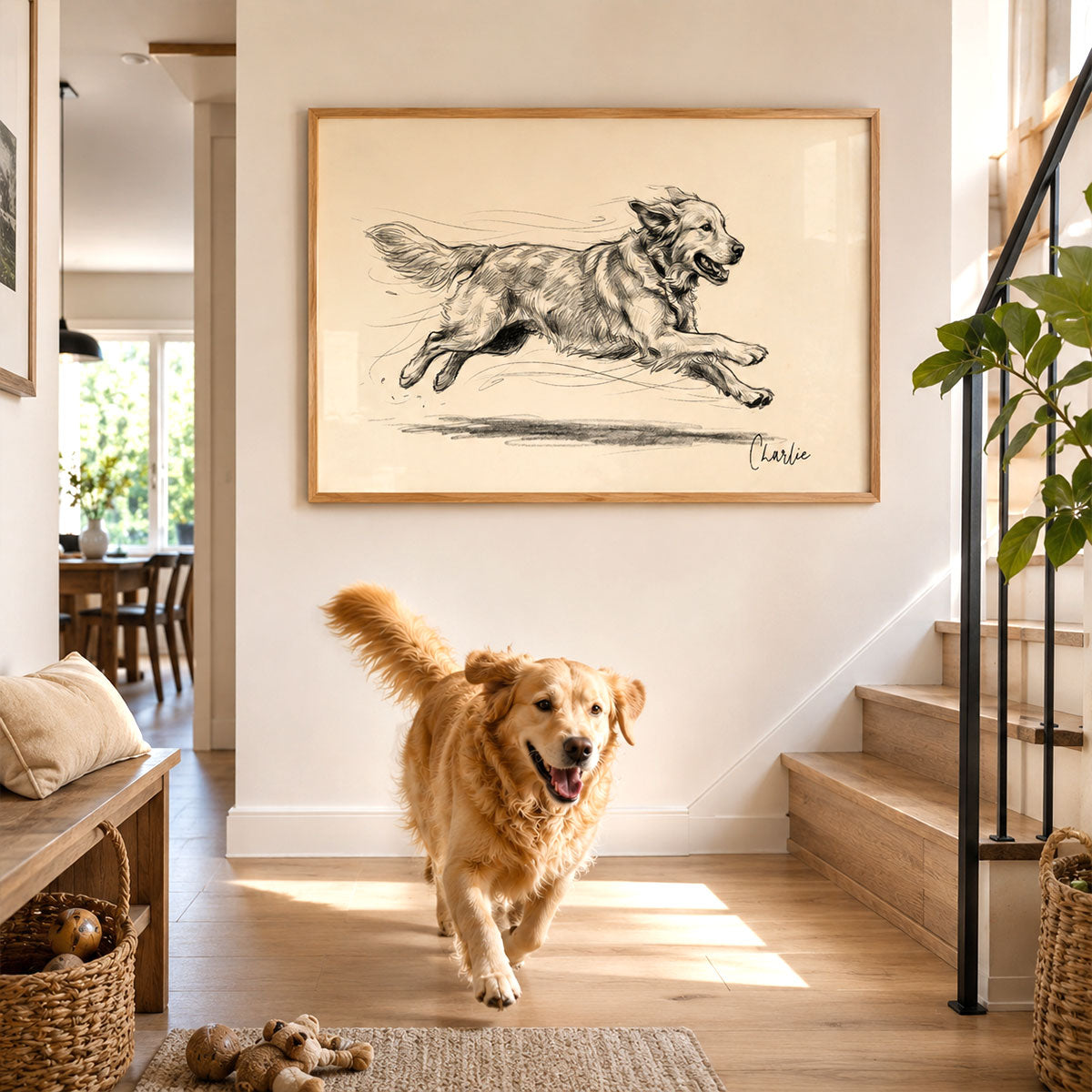 Dog with Zoomies Vintage Sketch From Your Pet Photo - Personalized Poster - Unique Pet Art Decor Gift For Dog Lover