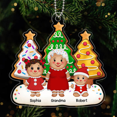 Gingerbread Grandma Grandkids Christmas Tree Gift For Grandma Grandson Granddaughter Personalized Acrylic Ornament