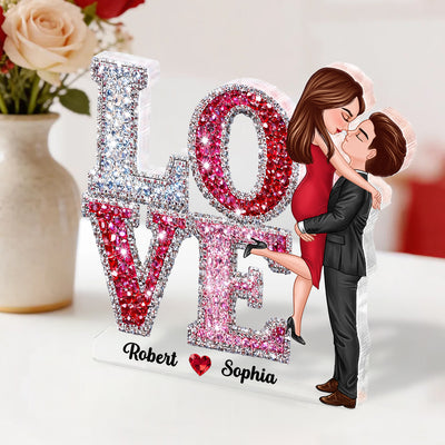 3D Effect Rhinestones Couple Love - Personalized Acrylic Block Plaque - Heartfelt Gift for Her, for Him