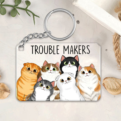 Cute Peeking Fluffy Cat Personalized Acrylic Keychain - Gift For Cat Lover