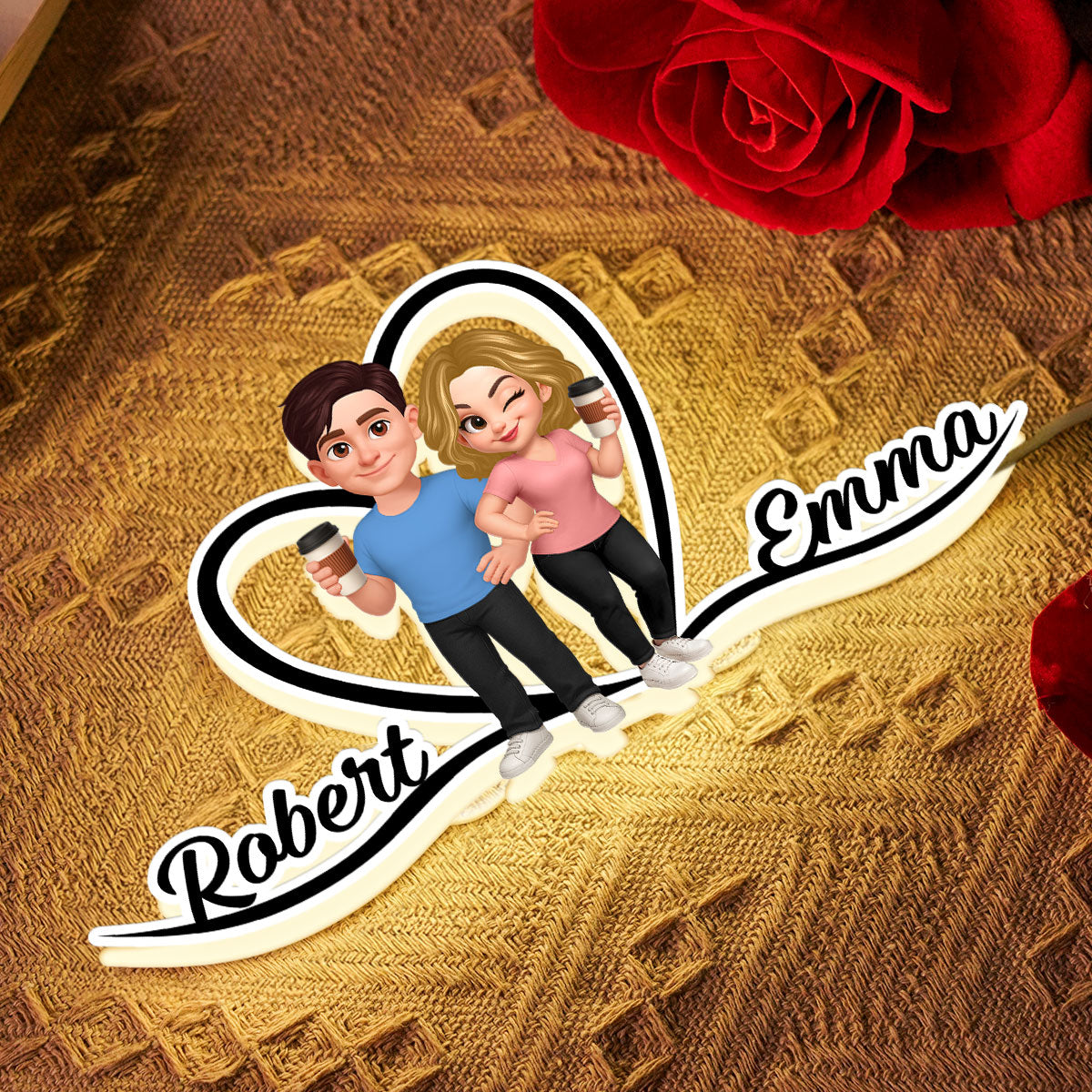 Couple Heart Names Personalized Light Box, Anniversary Gift for him, for her