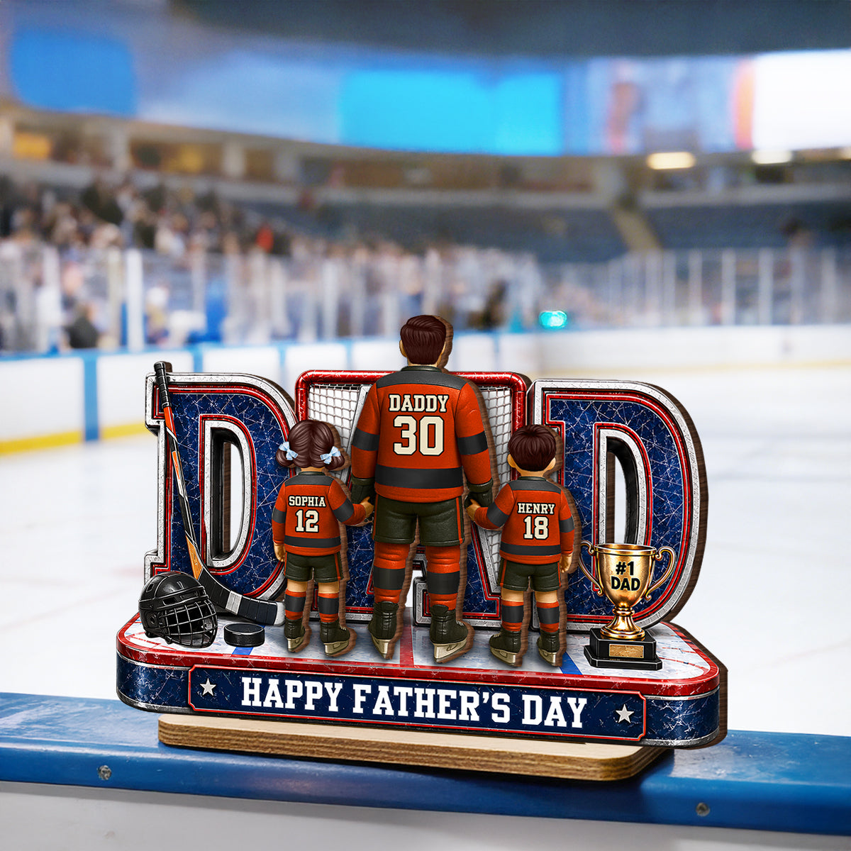 MVP Hockey Dad & Kids Together - Personalized 2-Layered Wooden Plaque - Father's Day Gift For Dad, Husband