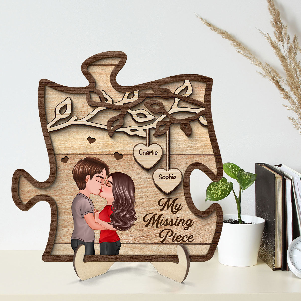 Couple Kissing Under Tree My Missing Piece Personalized 2-Layer Wooden Plaque