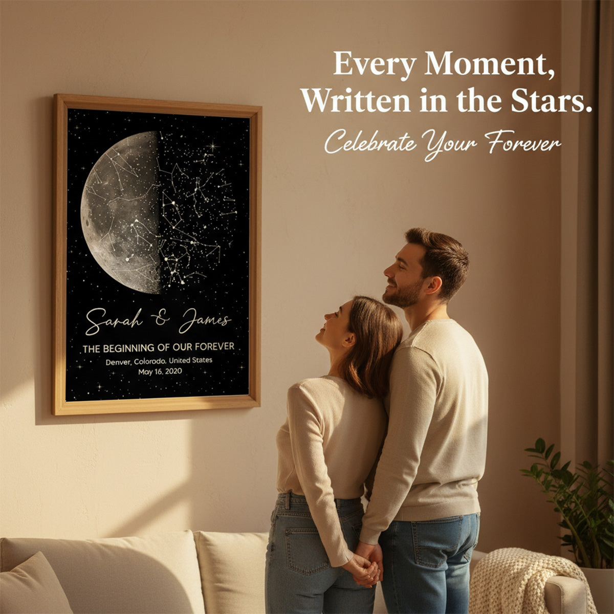 The Night It All Began Custom Moon Phase & Star Map - Personalized Poster - Gift For Couple