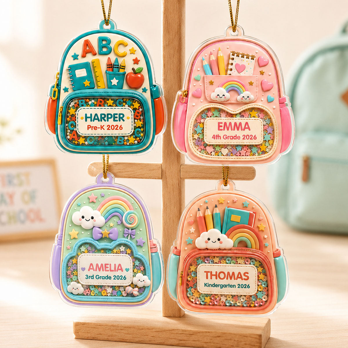 First Day Of School Backpack - Personalized Acrylic Ornament - Christmas Gift For Kids