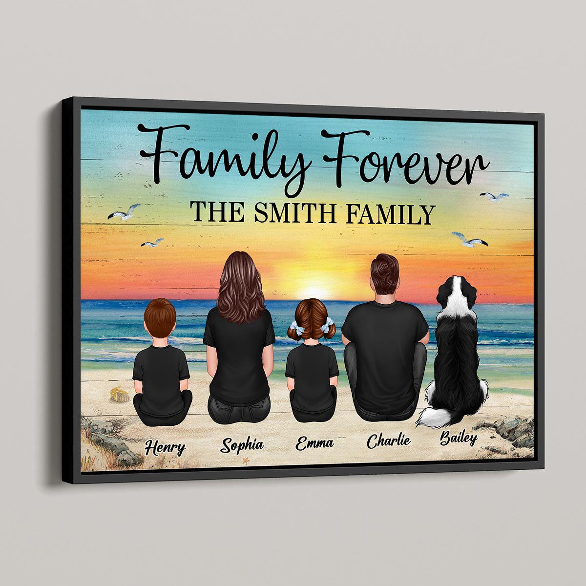 Custom Family Retro Vintage Beach Landscape Poster, Gift For Husband, Wife, Dad, Mom