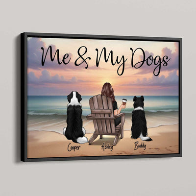 Single Person Me And The Dogs Cats Realistic Beach Landscape Personalized Poster