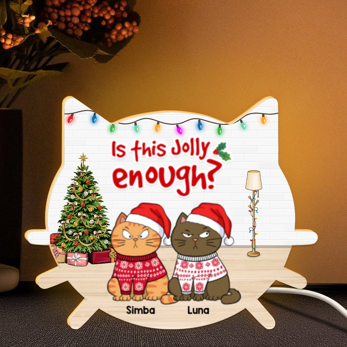 Christmas Funny Cats Meowy Christmas - Personalized Light Box - Gift For Cat Lovers