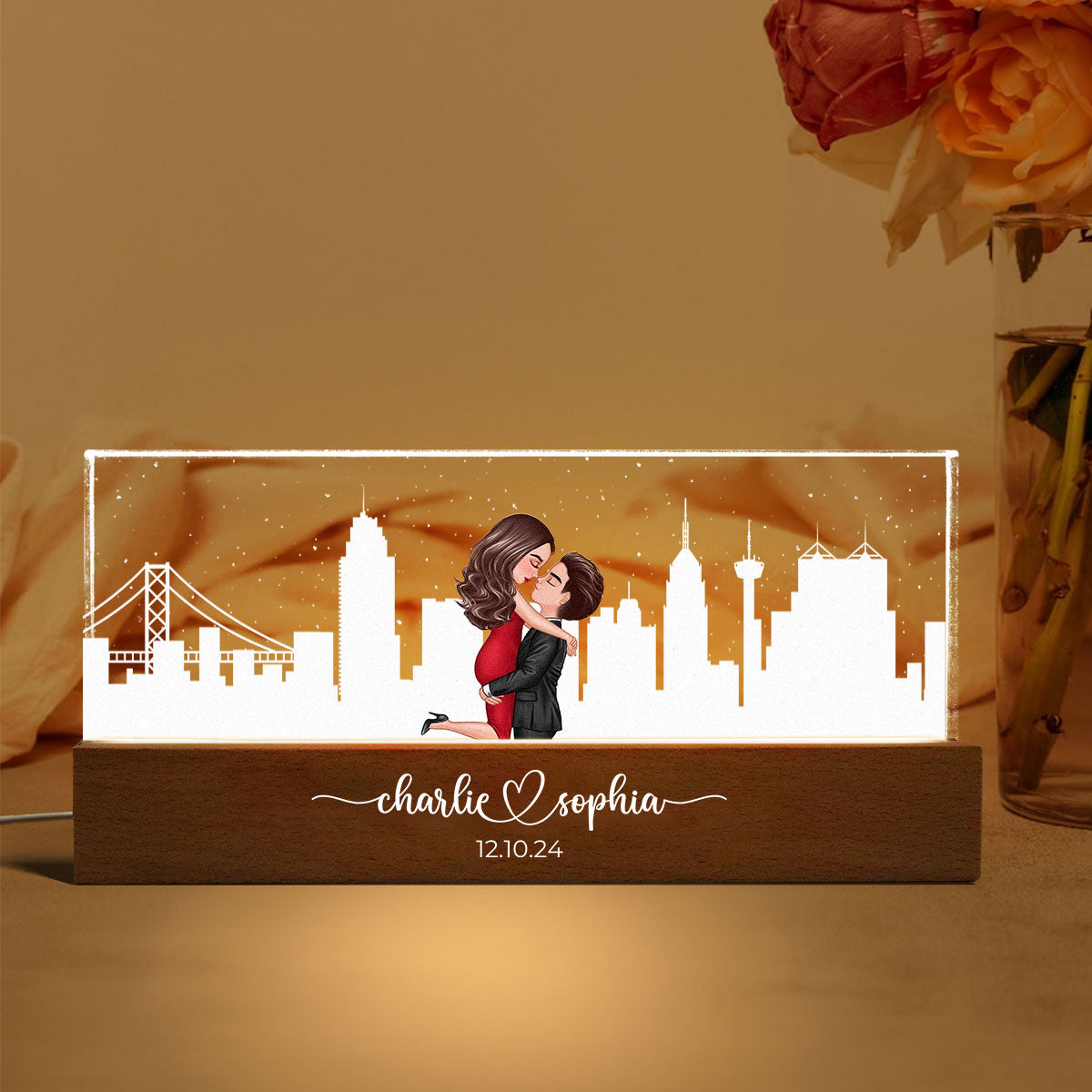 Personalized Skyline LED Night Light Anniversary Gift, Engagement Gift, Bridal Shower Gift for Couple, Best Friends