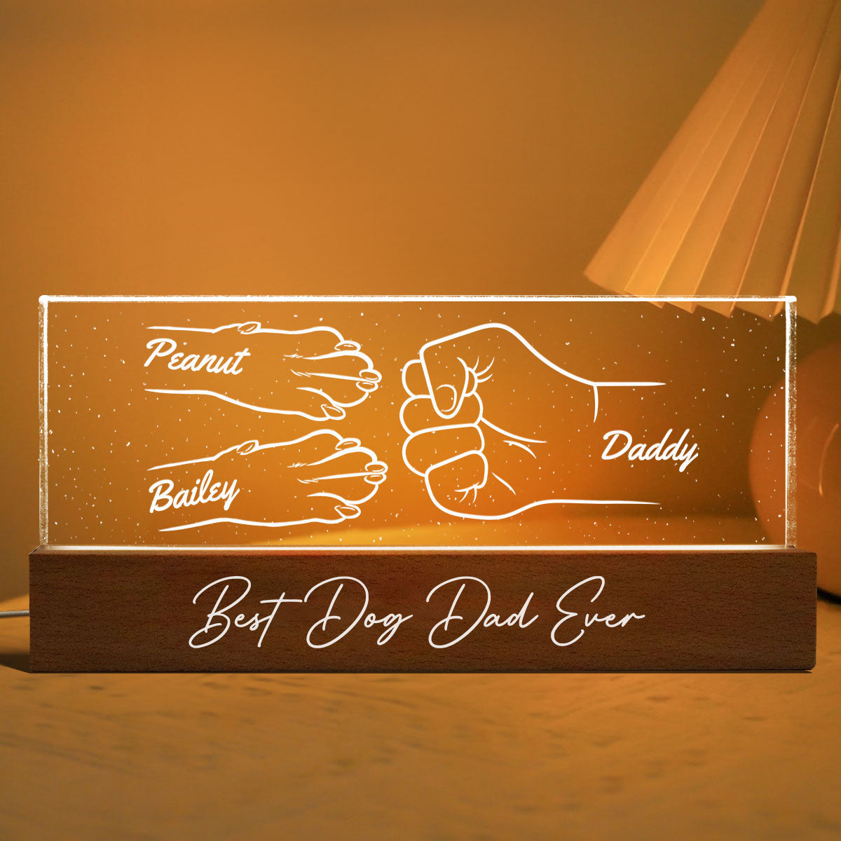 Dog Dad Outline Fist Bum Personalized Acrylic LED Night Light