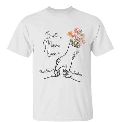 Best Mom Grandma Ever Outline Kids Holding Hand Birth Flowers Personalized Shirt