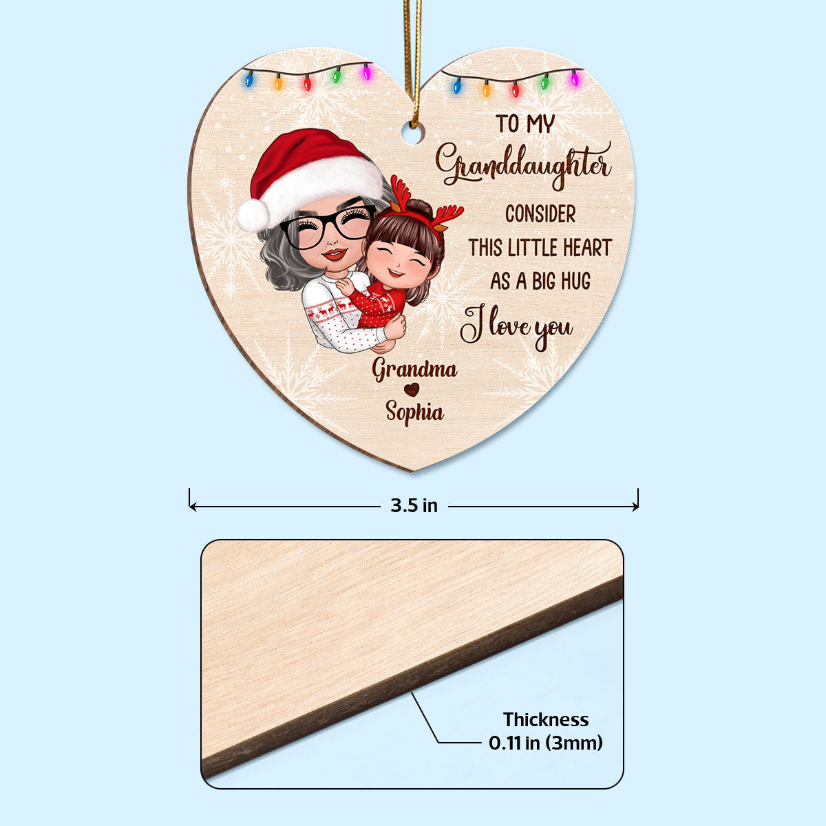 Grandma Mom Hugging Kids Consider This Heart As Big Hug Personalized Wooden Ornament