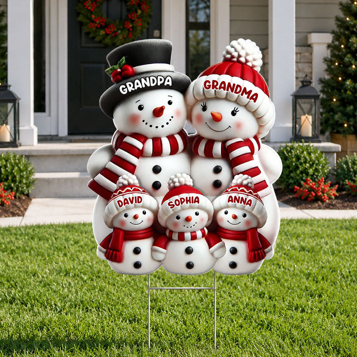 Christmas Cute Snowman Grandpa Grandma Grandkids - Personalized Yard Sign - Christmas Decor For Grandparents