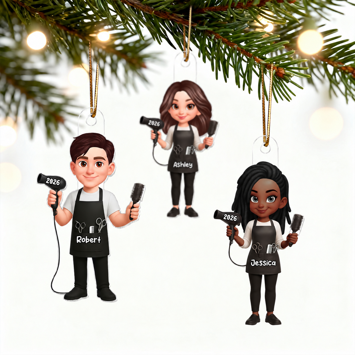 3D Effect Christmas Hairdresser Man Woman - Personalized Acrylic Ornament - Gift For Hairdressers