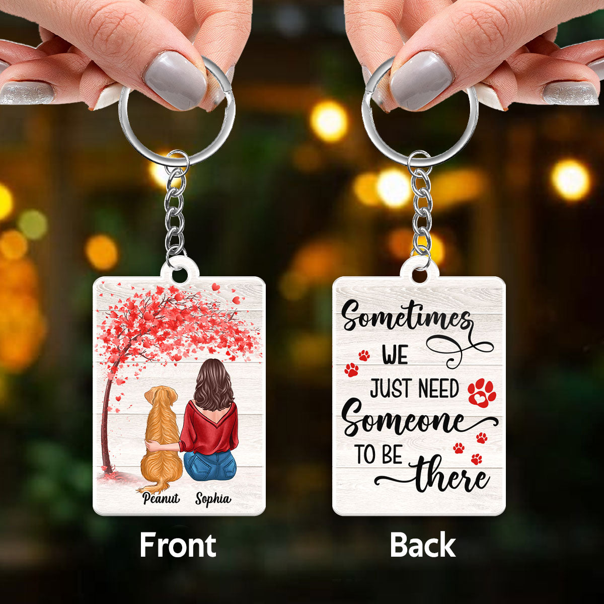Someone To Be There Back View Woman With Dogs Sitting Under Tree Personalized Acrylic Keychain