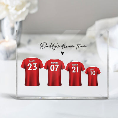 Daddy's Team Soccer Shirt Personalized Acrylic Block Plaque