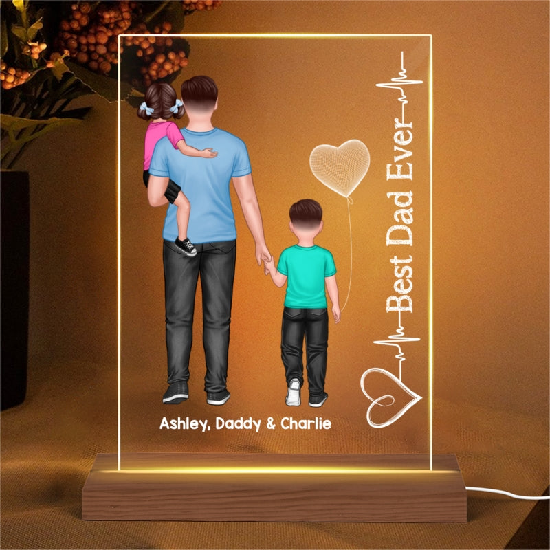 Dad Holding Kids Heart Beat Personalized Rectangle Acrylic LED Night Light