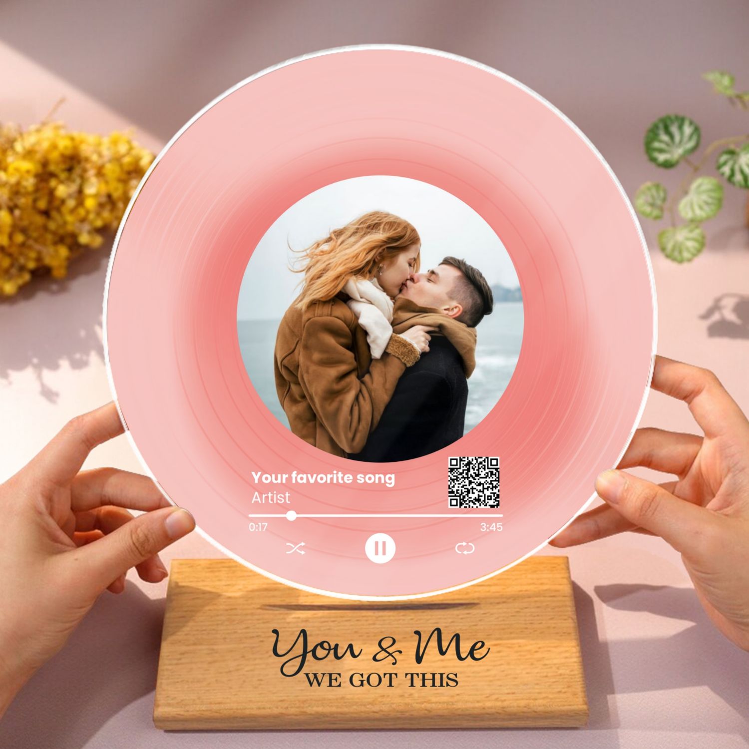Couple Besties Family Photo Favorite Song Scannable QR Code Personalized Acrylic Record Plaque, Heartfelt Gift For Couple, For Him, For Her, Boyfriend, Girlfriend, Husband, Wife