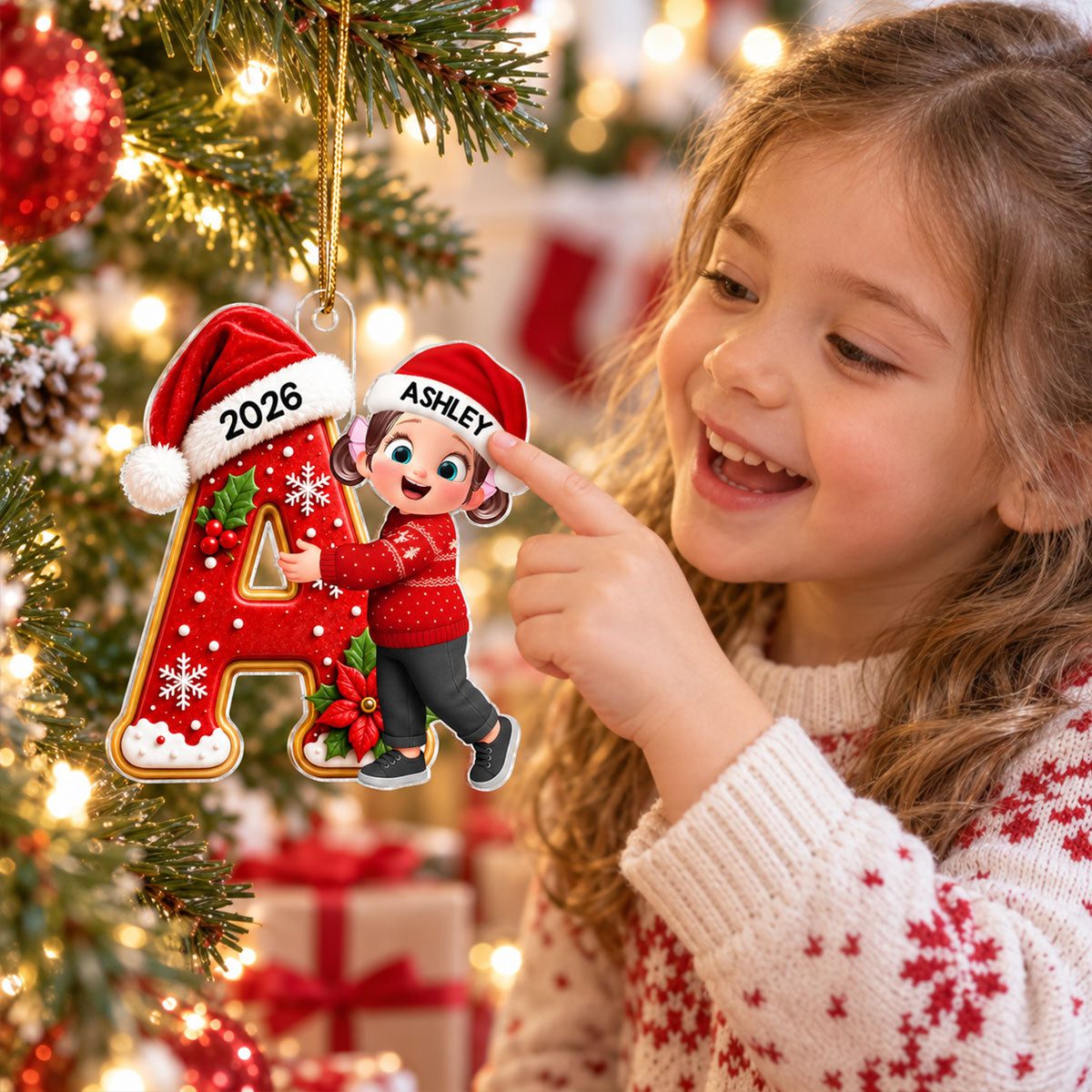 Joyful Christmas Letter Hug - Personalized Acrylic Ornament - Gift For Boys, Girls, Grandkids