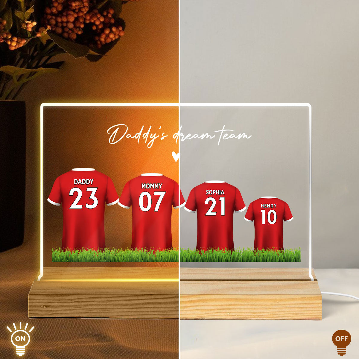 Daddy's Team Soccer Shirt Personalized Acrylic LED Night Light