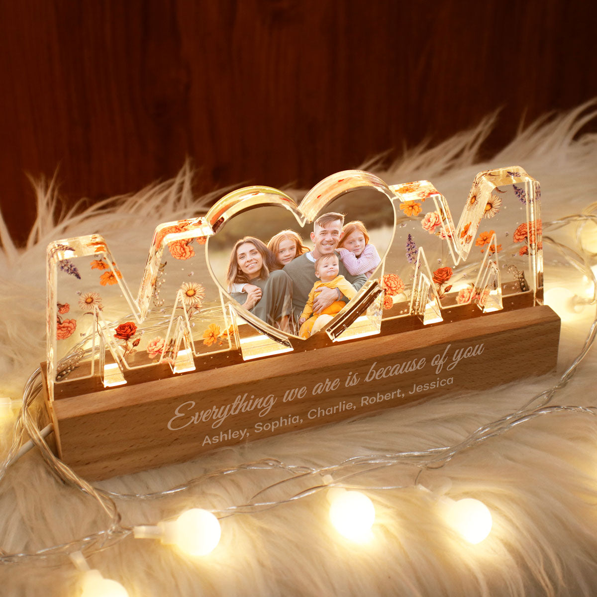 Mom Everything I Am Is Because Of You - Personalized Acrylic Block Plaque LED Night Light - Gift for Mom, Gift for Grandma, Gift for Wife