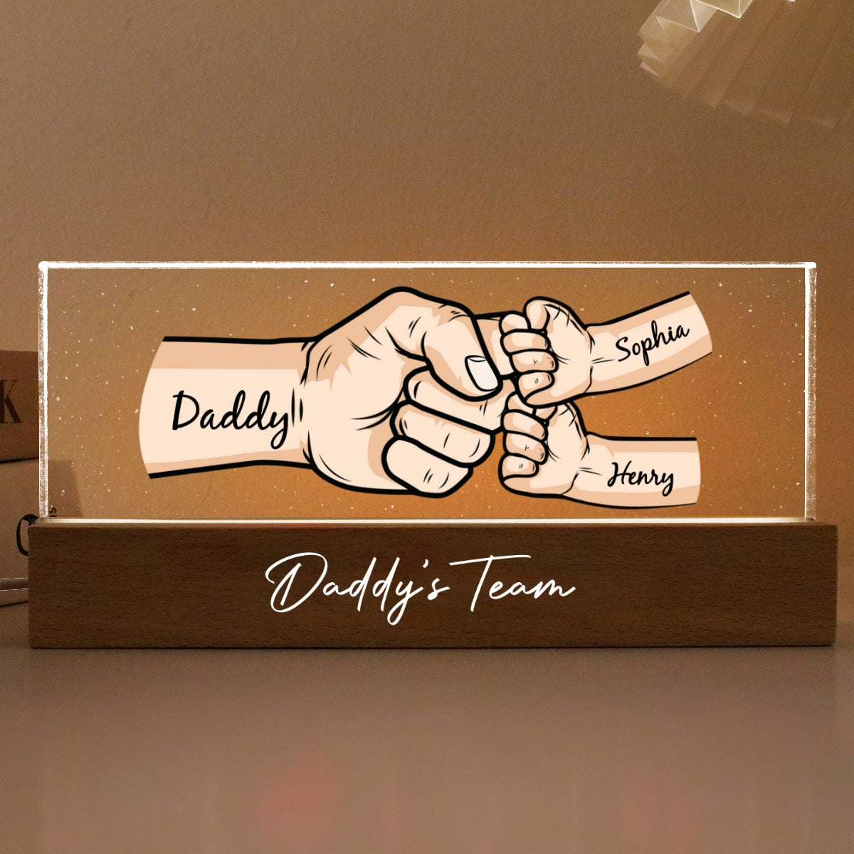 Dad Grandpa And Kids Fist Bump Personalized Acrylic LED Night Light
