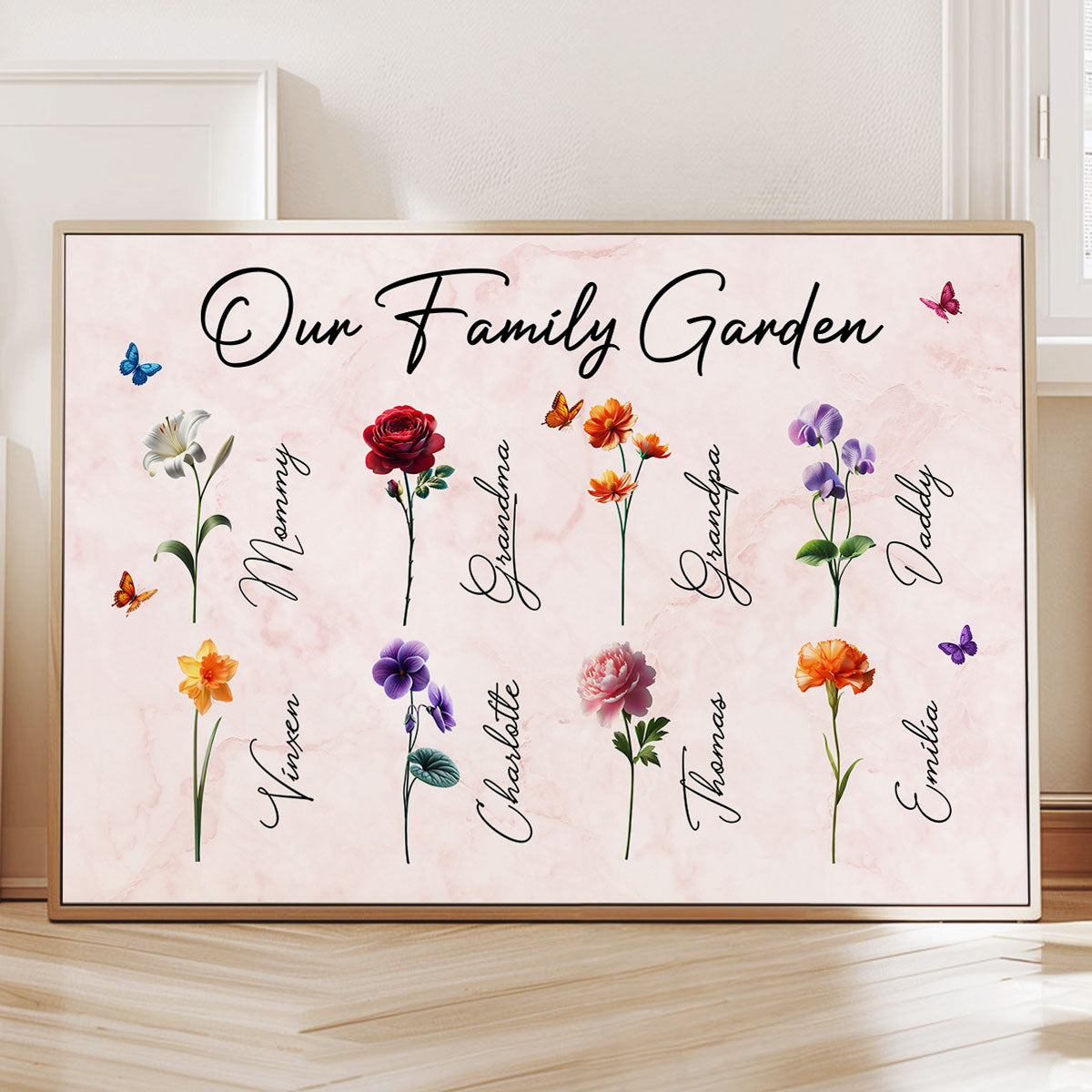 3D Effect Birth Month Flowers Our Family Garden Personalized Poster, Gift For Mom, Grandma