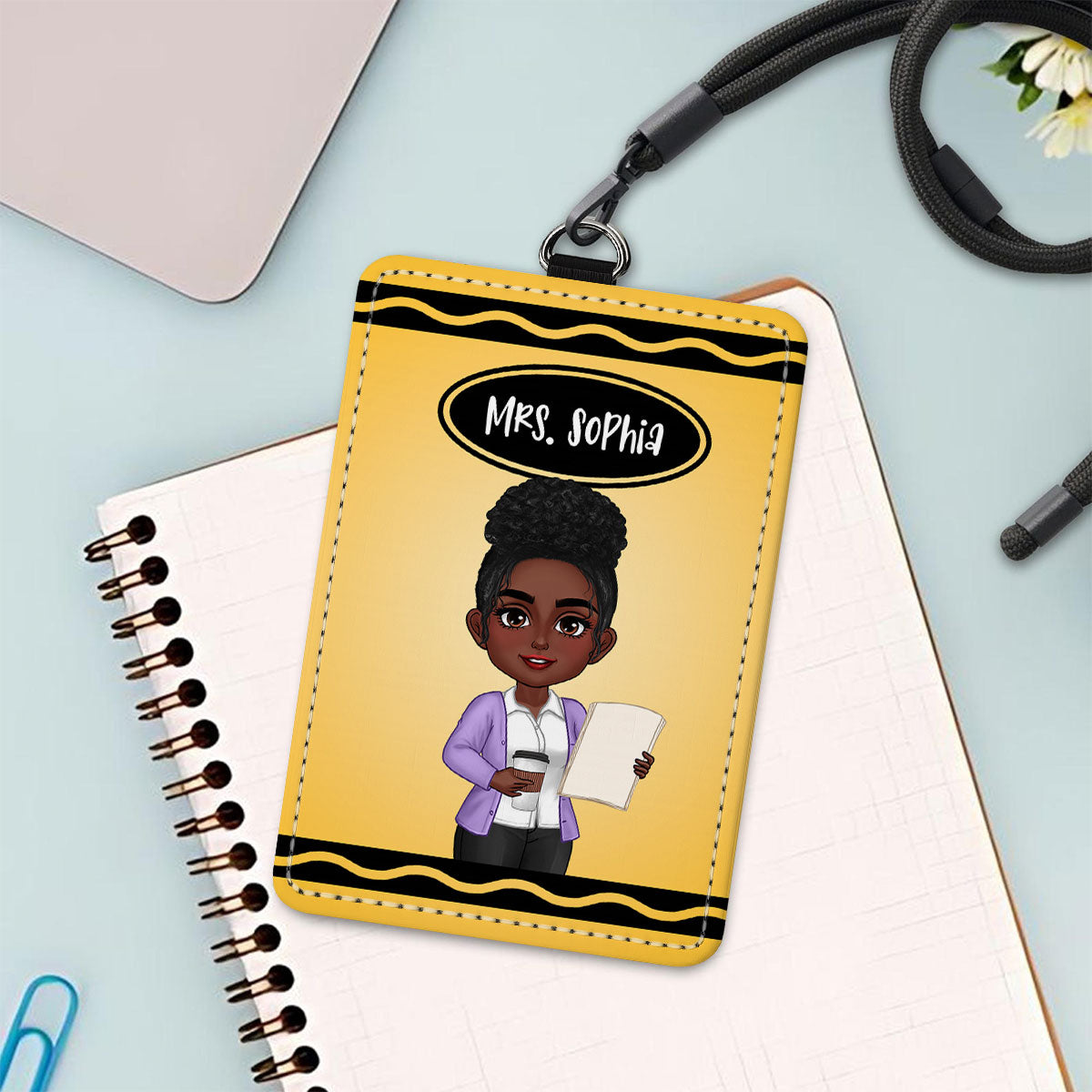 Crayon Themed Teacher Name Personalized ID Badge Holder, Back To School Gift