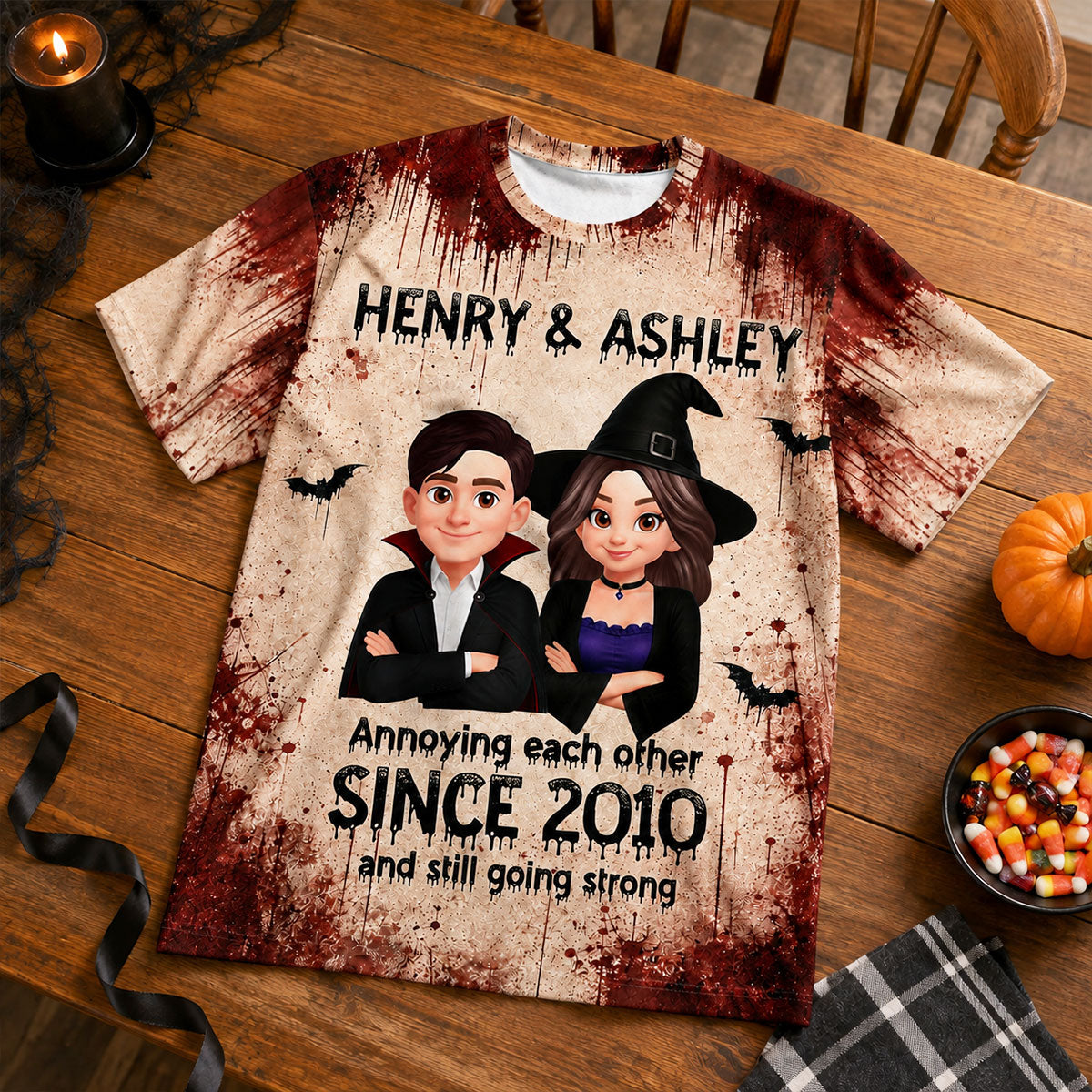 Couple Annoying Each Other - Personalized Shirt - Halloween Matching Shirts for Couple, Anniversary Gift for Him, for Her