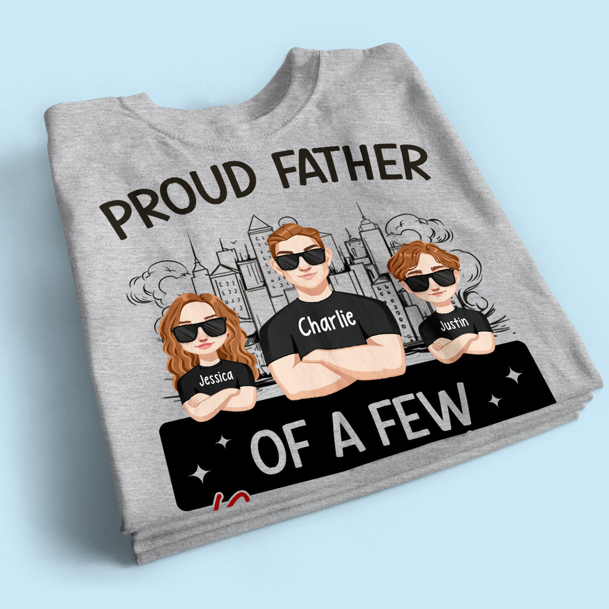 Proud Father Of A Few Kids Sketch Background Personalized Shirt