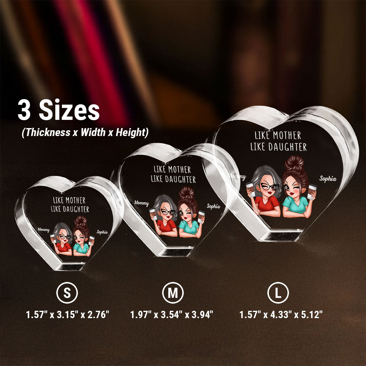 Personalized Premium Crystal Heart LED, Like Mother Like Daughter, Gift For Mom, Free Delivery