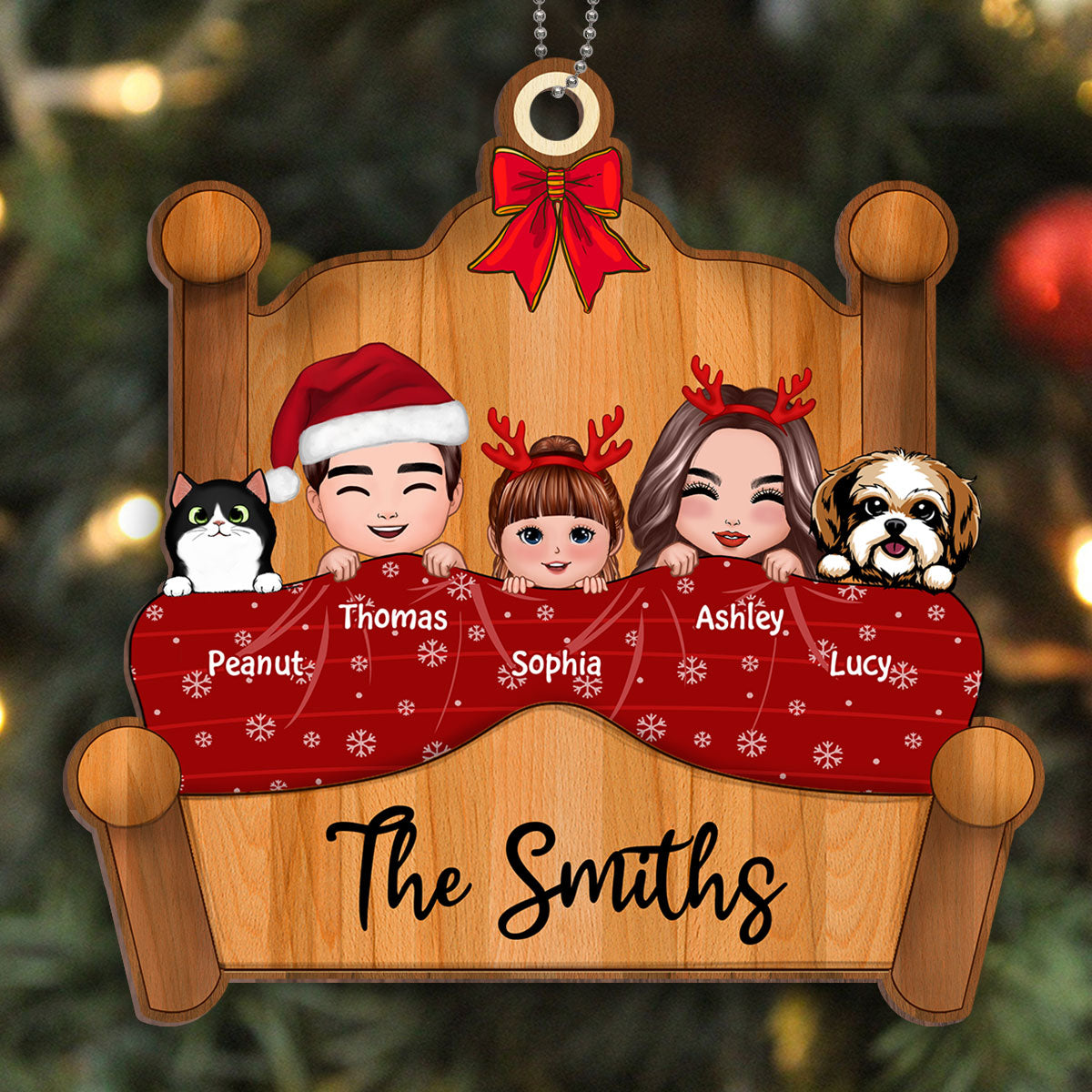 Christmas Whole Doll Family Couple Dad Mom Kid Dog Cat Personalized Wooden Ornament