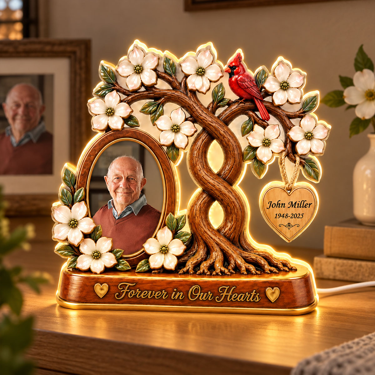 Custom Memorial Photo Family Tree - Personalized Light Box - Heartfelt Sympathy Christmas Keepsake, Gift for Loved Ones