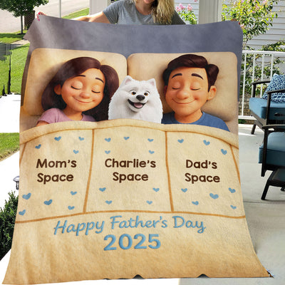 Funny Cute Cartoon Dogs In Bed Personalized Fleece Blanket, Father's Day Gift for Dog Dads