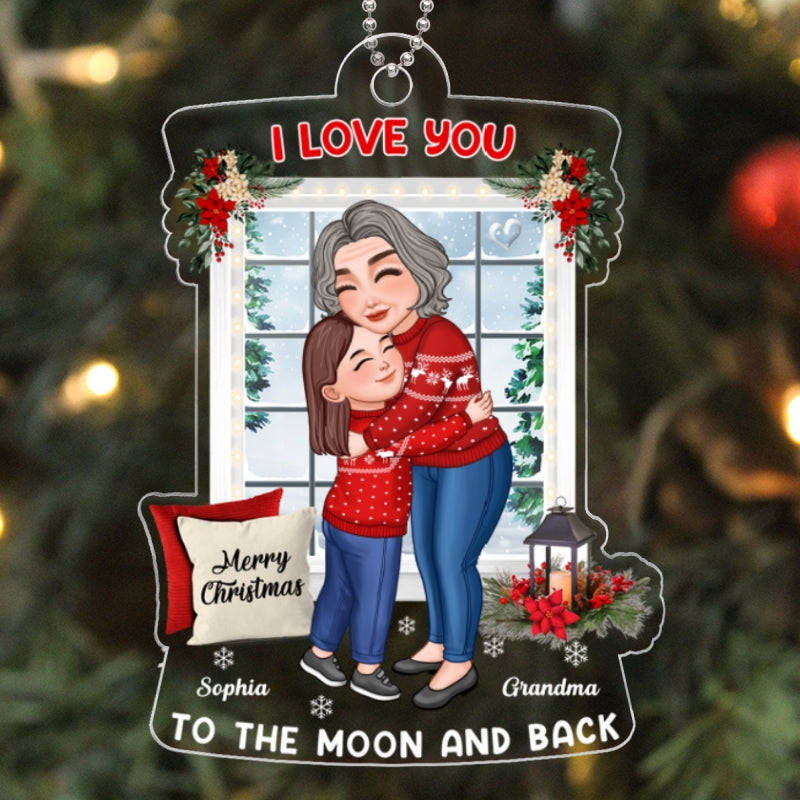 Grandma Hugging Grandkid By Christmas Window Personalized Acrylic Ornament