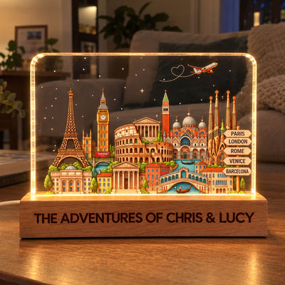 Travel Destinations The Places You've Been Landmarks - Personalized Acrylic Block LED Night Light - Traveling Destination Keepsake, Christmas Gift For Traveling Lovers