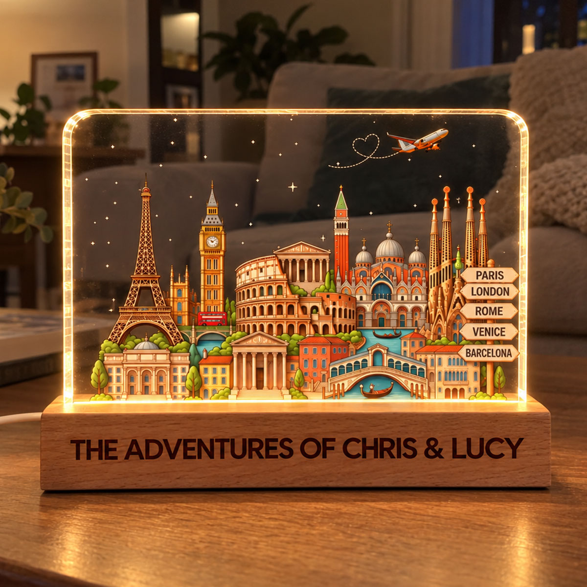 Travel Destinations The Places You've Been Landmarks - Personalized Acrylic Block LED Night Light - Traveling Destination Keepsake, Christmas Gift For Traveling Lovers