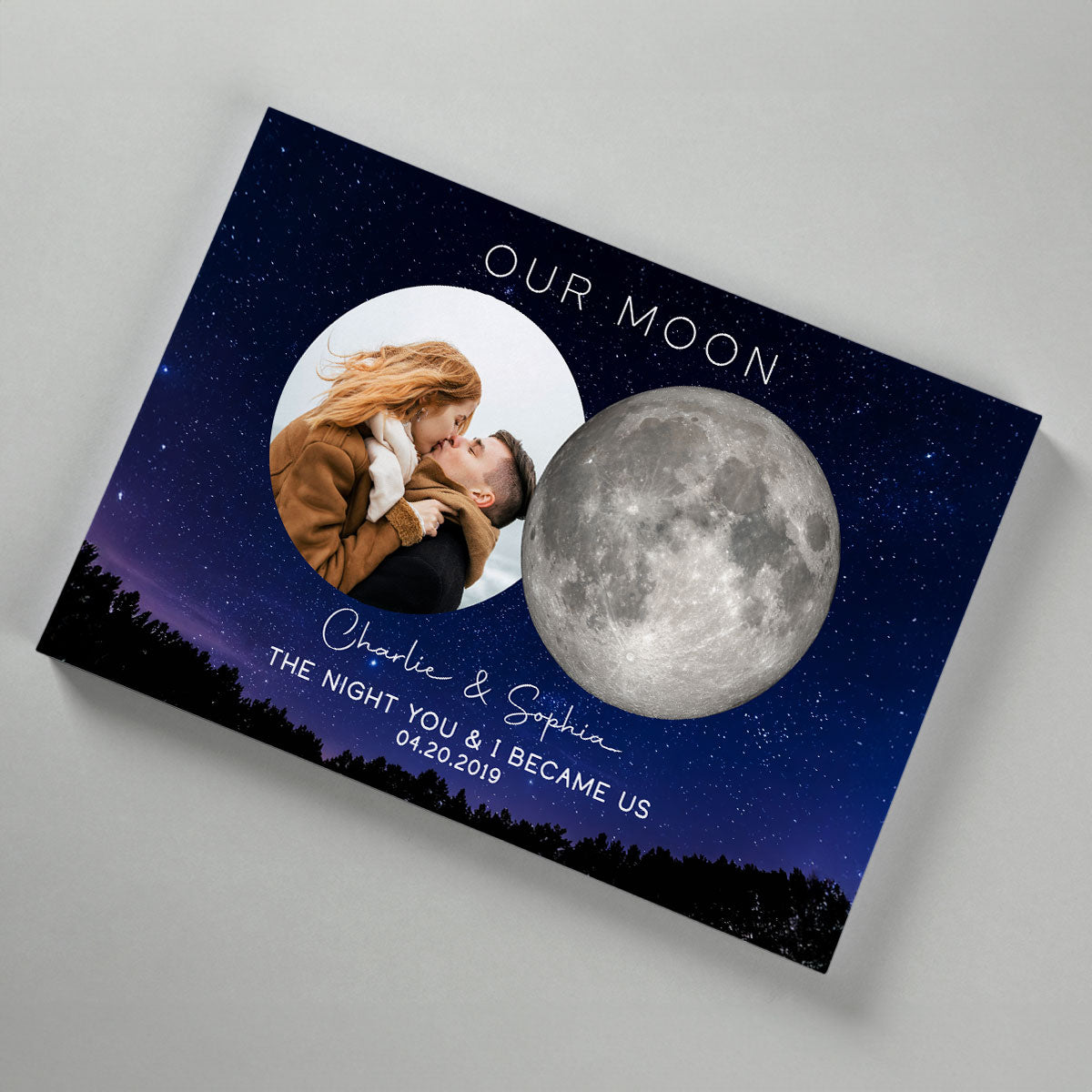 Our Moon Couple Custom Photo Moon Phase Art Anniversary Gift For Him, Gift For Her Wedding Gift Personalized Canvas