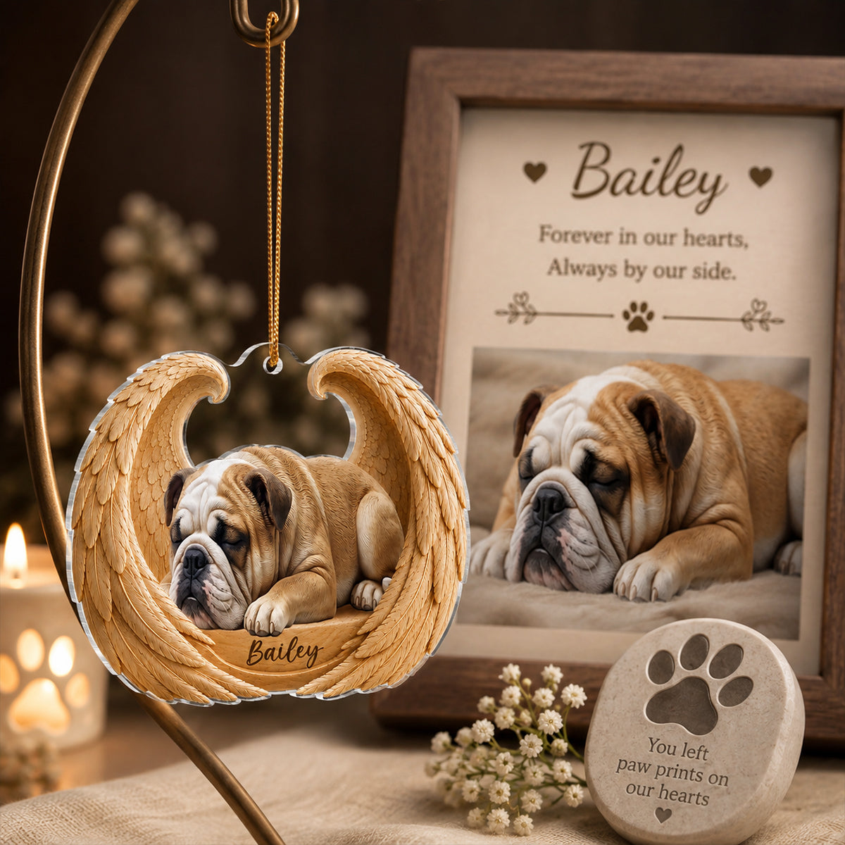 Dog Cat Memorial Angel Wings - Personalized Acrylic Ornament - Heartfelt Sympathy Gift for Pet Lovers
