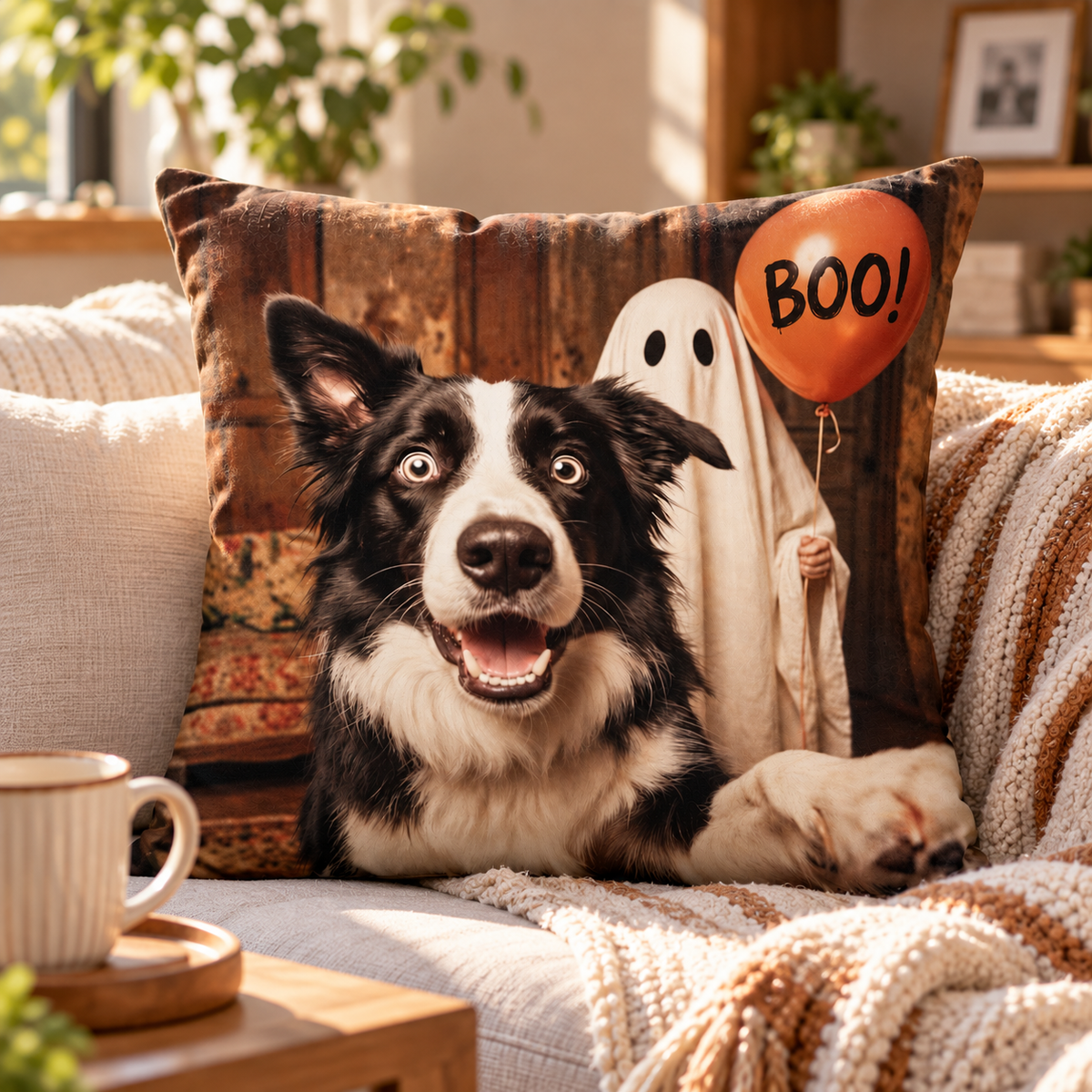 Custom Dog Cat Photo Halloween - Personalized Pillow - Trendy Vintage Spooky Tee for Pet Moms