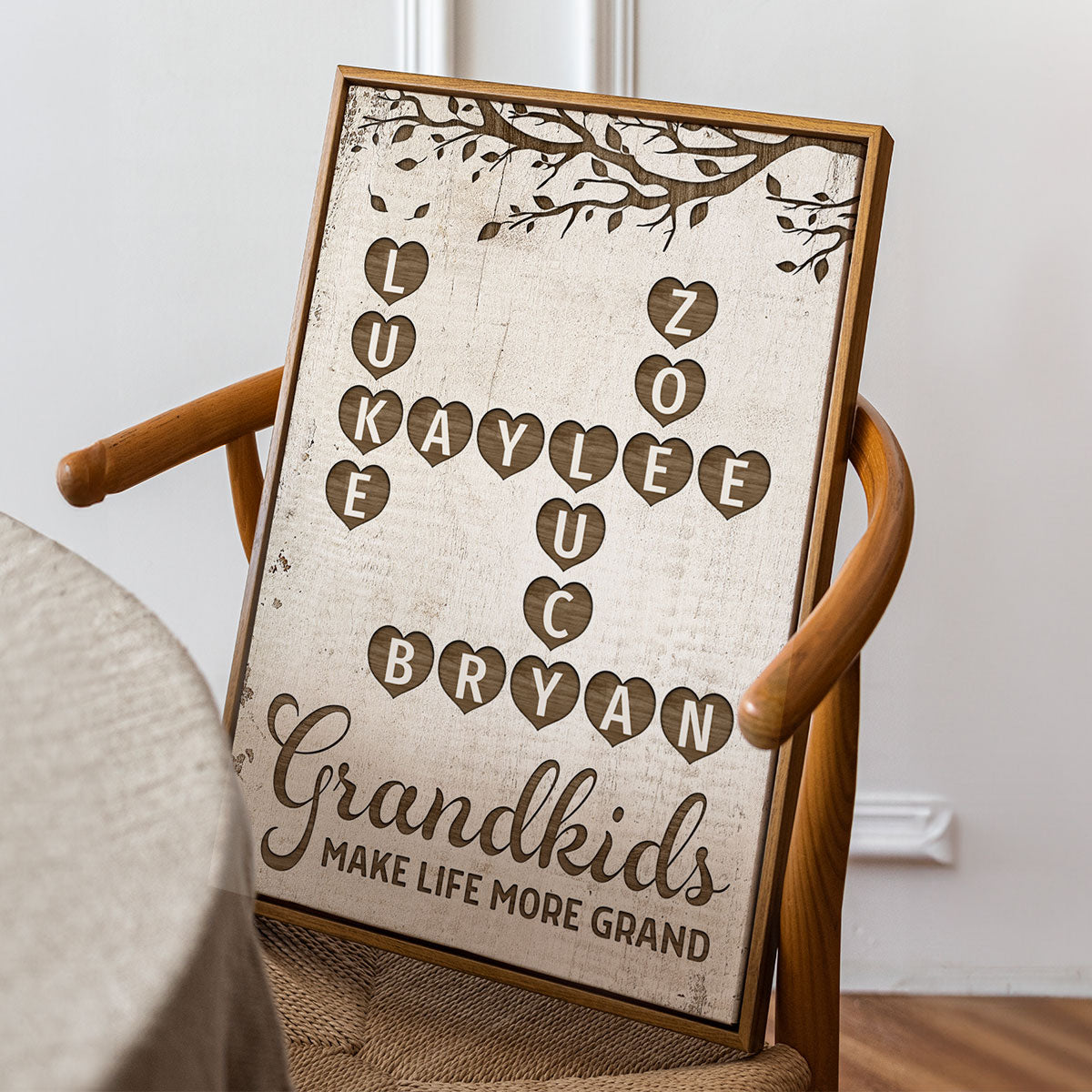 Grandkids Make Life Grand Heart Crossword Art Puzzle Personalized Poster