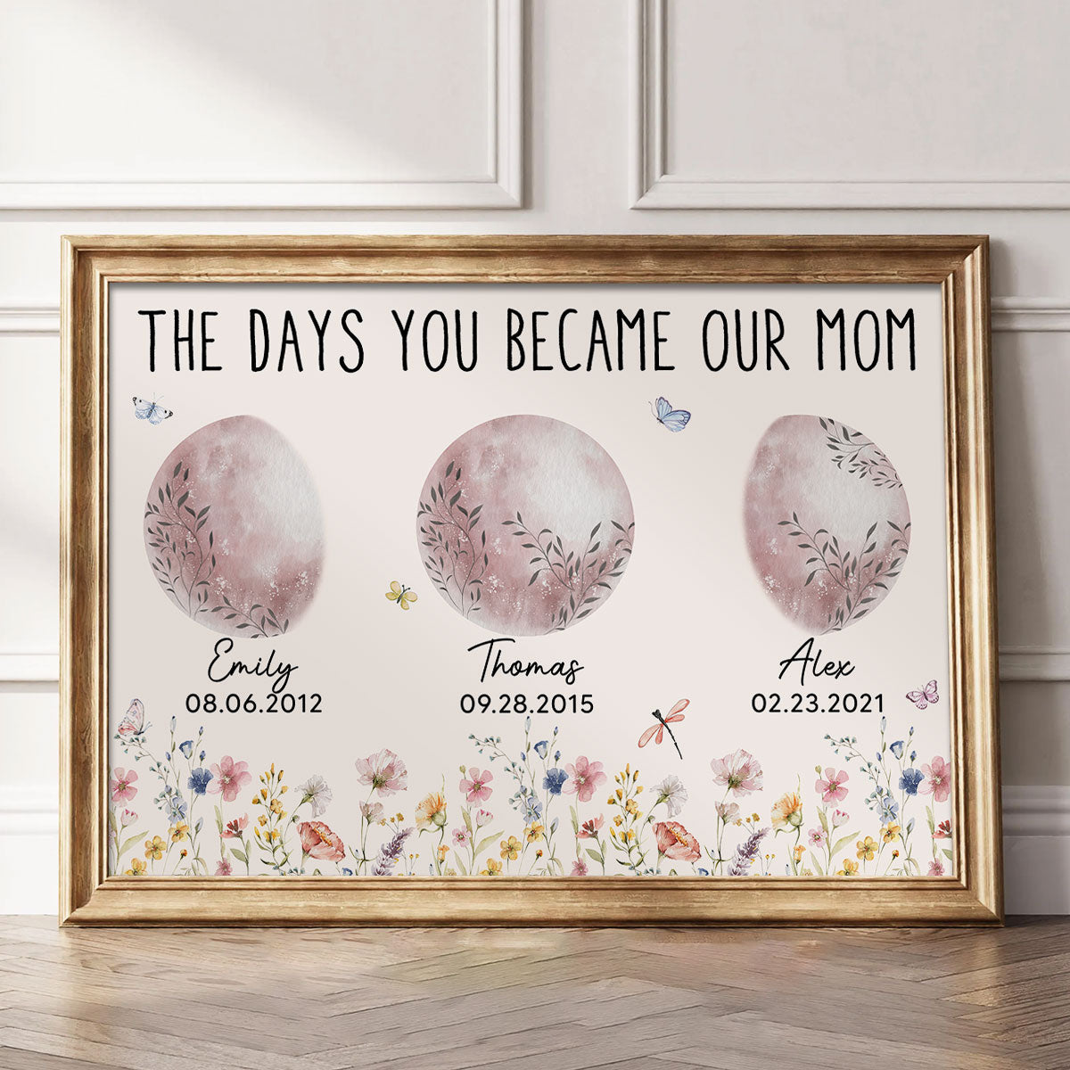 Wild Flowers The Day You Become Mom Grandma Custom Floral Birth Moon Phase Personalized Poster, Gift