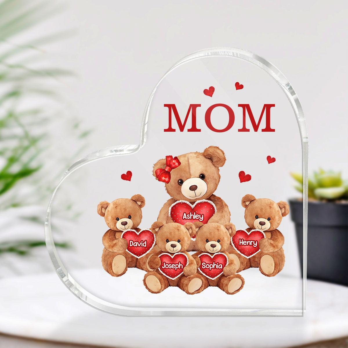 Grandma Mom Auntie Bear Personalized Heart Acrylic Plaque